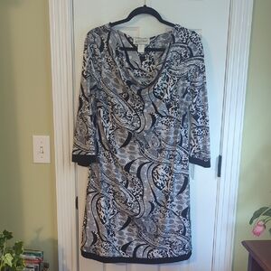 Cato Black and White Paisley Long Sleeve Dress